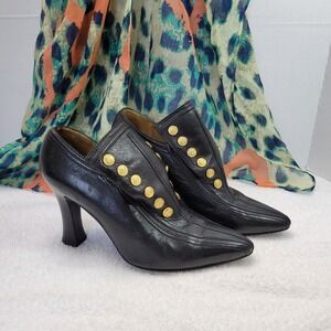 Vintage Versace Womens 6.5 Black Leather 1993 Fall Milan Runway Booties Pointed